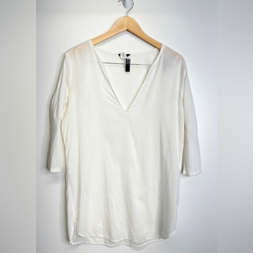 J CREW Blouse‎ White 100% Cotton Beaded Size Medium